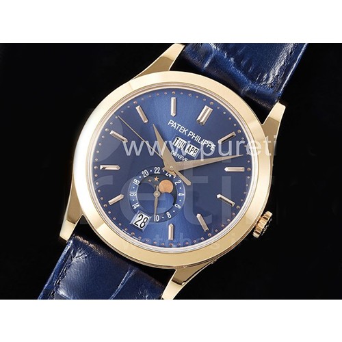 파텍필립 애뉴얼 칼렌더 문페이즈 로즈골드 블루 다이얼 | Annual Calendar Moonphase 5396 RG ZF 1:1 Best Edition Blue Stick Dial on Blue Leather Strap A324