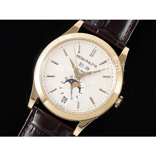 파텍필립 애뉴얼 칼렌더 문페이즈 로즈골드 화이트 다이얼 | Annual Calendar Moonphase 5396 RG ZF 1:1 Best Edition White Stick Dial on Brown Leather Strap A324