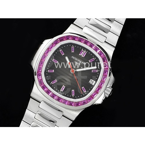 파텍필립 노틸러스 5711 퍼플 다이아몬드 블랙 다이얼 | Nautilus 5711 SS GRF 1:1 Best Edition Gray Dial Purple Diamonds Bezel on SS Bracelet 324CS