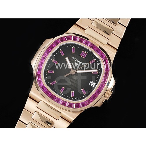 파텍필립 노틸러스 로즈골드 퍼플 다이아몬드 베젤 그레이 다이얼 | Nautilus 5711 RG GRF 1:1 Best Edition Gray Dial Purple Diamonds Bezel on RG Bracelet 324CS