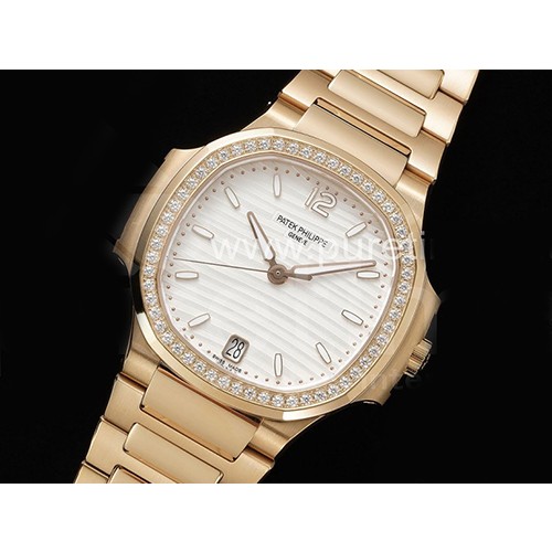 파텍필립 노틸러스 7118 여성용 로즈골드 다이아몬드 베젤 화이트 다이얼 | Nautilus 7118 Ladies RG 3KF 1:1 Best Edition White Dial Diamonds Bezel on RG Bracelet A324 Super Clone