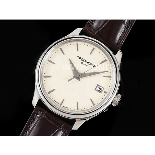 파텍필립 칼라트라바 5227 화이트 다이얼 | Calatrava 5227 SS 3KF 1:1 Best Edition White Dial on Brown Leather Strap A324 Super Clone V2