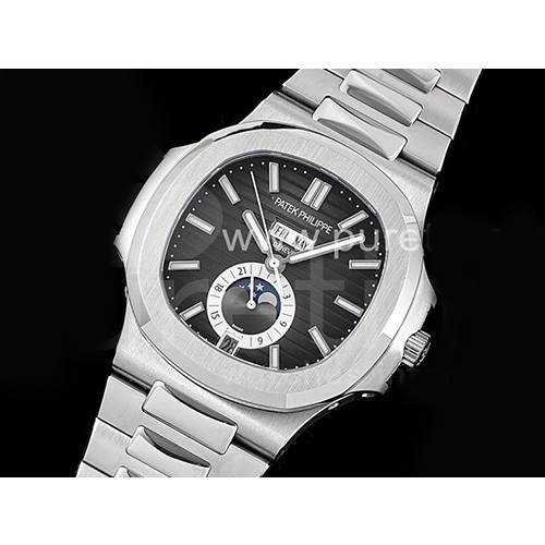 파텍필립 노틸러스 5726 컴플리케이션 블랙 다이얼 | Nautilus 5726 Complicated SS GRF 1:1 Best Edition Black Textured Dial on SS Bracelet A324 V3