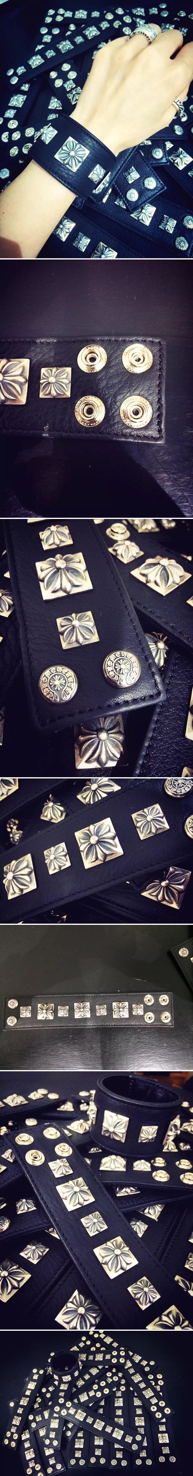 크롬하츠 2022 스텔링 실버 가죽 팔찌 AC454