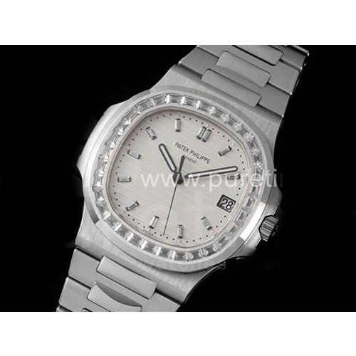 파텍필립 노틸러스 5711 다이아몬드 베젤 화이트 다이얼 | Nautilus 5711 SS PPF 1:1 Best Edition White Dial Diamonds Markers and Bezel on SS Bracelet 324CS V3