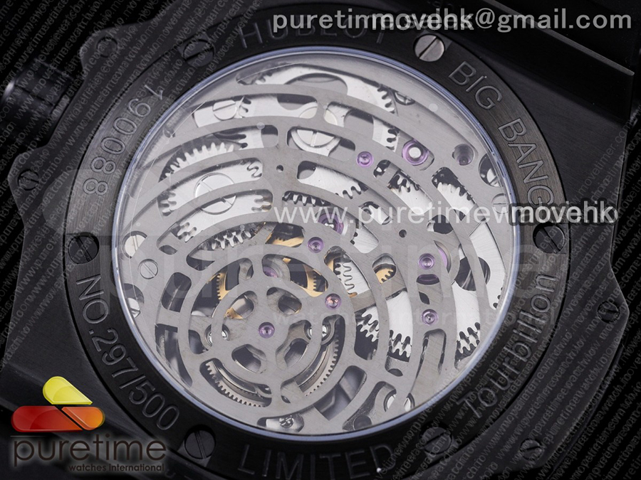휴블럿 빅뱅 투어빌론 킹 45mm PVD 블랙 스켈레톤 다이얼 | Big Bang Tourbillon King 45mm PVD MJF Best Edition Skeleton Dial on Black Rubber Strap 상세이미지 11