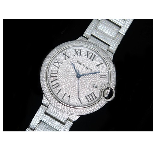 까르띠에 발롱블루 42mm 풀 다이아몬드 스테인레스 스틸, 홍콩명품남자시계, CARTIER