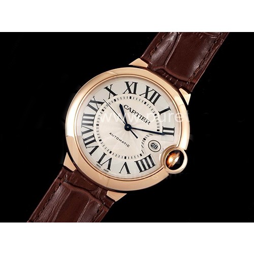까르띠에 발롱블루 42mm 로즈골드 화이트 다이얼, 가죽밴드, 홍콩명품남자시계, CARTIER