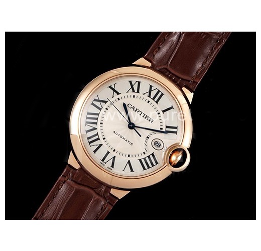 까르띠에 발롱블루 42mm 로즈골드 화이트 다이얼, 가죽밴드, 홍콩명품남자시계, CARTIER