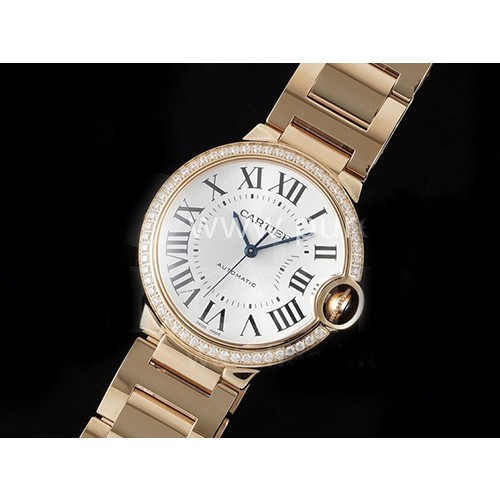 까르띠에 발롱블루 36mm 로즈골드 다이아몬드 베젤 화이트 다이얼, 홍콩명품시계, CARTIER