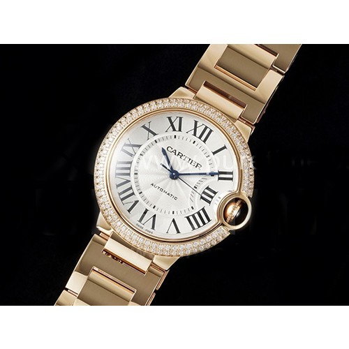 까르띠에 발롱블루 36mm 로즈골드 두줄 다이아몬드 베젤 화이트 다이얼, 홍콩명품시계, CARTIER