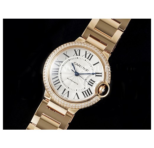 까르띠에 발롱블루 36mm 로즈골드 두줄 다이아몬드 베젤 화이트 다이얼, 홍콩명품시계, CARTIER