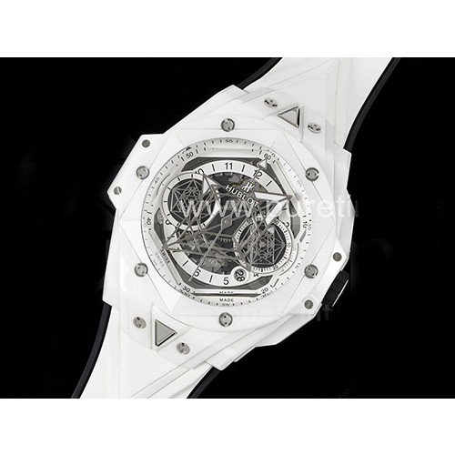 [홍콩명품시계.HUBLOT] 휴블럿 빅뱅 상블러우 II 화이트 세라믹 베젤 크로노 스켈레톤 다이얼, 무브타임, 남자명품시계,워치,손목시계