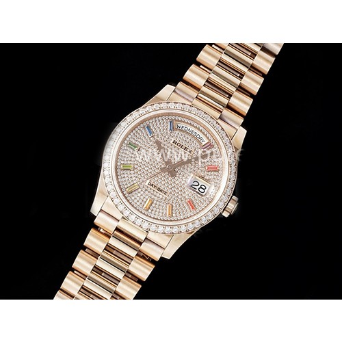 [홍콩명품시계.ROLEX] 로렉스 데이데이트 36mm 로즈골드 다이아몬드 베젤 다이아몬드 다이얼