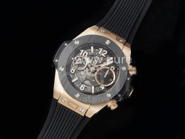 [홍콩명품시계.HUBLOT] 휴블럿 빅뱅 유니코 로즈골드 42mm 블랙 세라믹 베젤 크로노 블랙 스켈레톤 다이얼