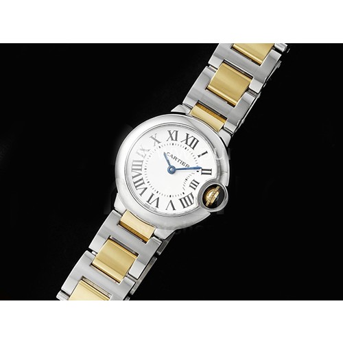 [홍콩명품시계.CARTIER] 까르띠에 발롱블루 옐로우골드 여성용 28mm 콤비 화이트 다이얼, 쿼츠버전