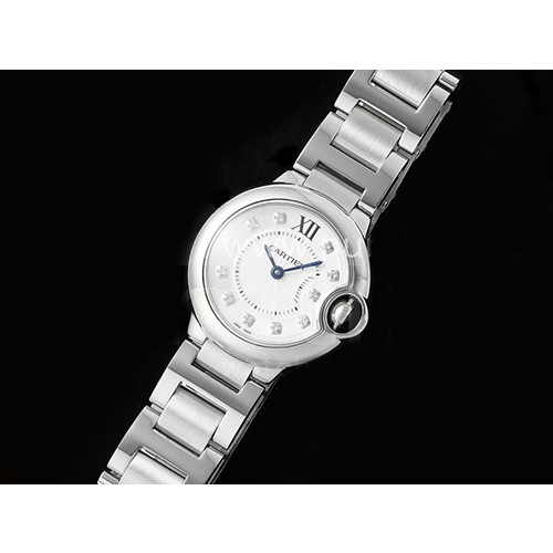 [홍콩명품시계.CARTIER] 까르띠에 발롱블루 여성용 28mm 스테인레스 스틸 화이트 다이아몬드 다이얼, 쿼츠버전, 메탈밴드