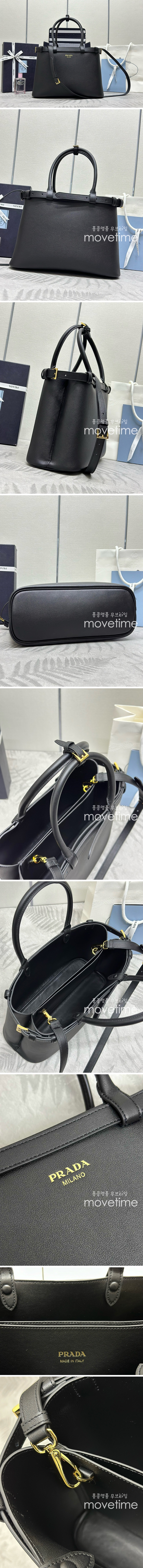 [홍콩명품,PRADA] 프라다 24SS 더블 벨트가 달린 버클 가죽 핸드백 블랙 1BA417, BGM2456, BDA, 홍콩명품가방,명품쇼핑몰,크로스백,핸드백,구매대행,무브타임