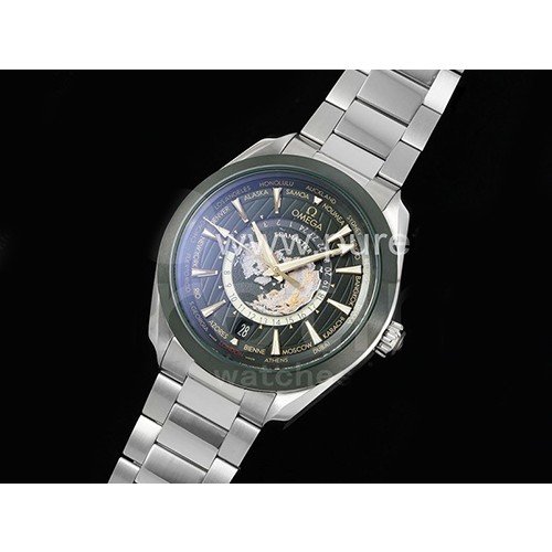 [홍콩명품시계.OMEGA] 오메가 아쿠아테라 GMT 월드타이머 43mm 그린 세라믹 베젤 그린 다이얼
