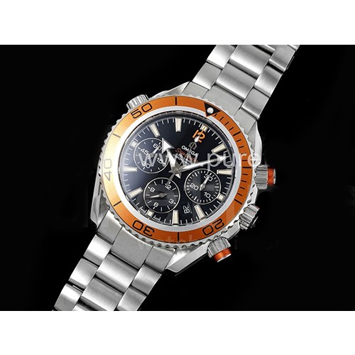 [홍콩명품시계.OMEGA] 오메가 시마스터 크로노 43mm 오렌지 베젤 블랙 다이얼 메탈스트랩