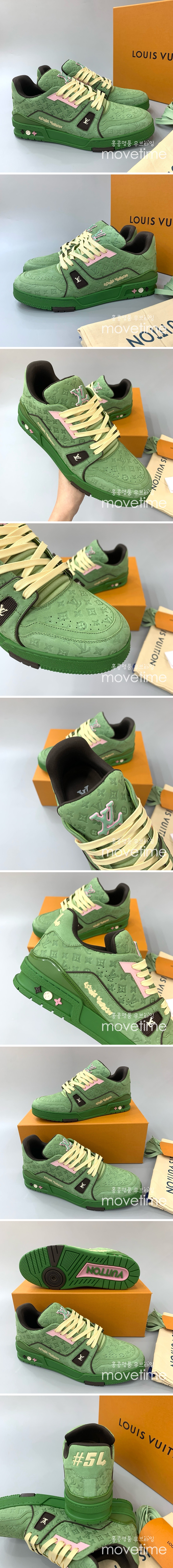 [홍콩명품.LOUIS VUITTON] 루이비통 24SS 로고 모노그램 트레이너 스니커즈 운동화 (그린), SE3193, PMD, 명품스니커즈,운동화,구두,로퍼,하이탑,신발