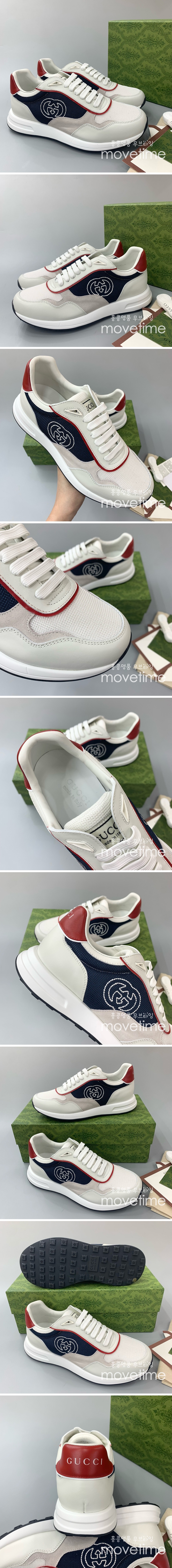 [홍콩명품.Gucci] 구찌 24SS 로고 GG 레더 가죽 스니커즈 운동화 (그레이-네이비), SE3396, PMD, 명품스니커즈,운동화,구두,로퍼,하이탑,신발