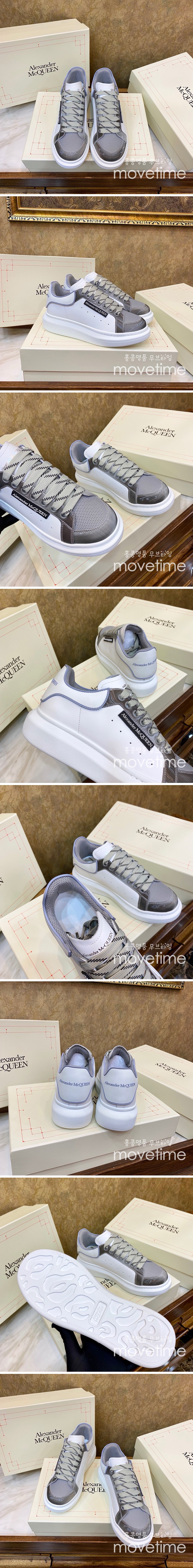 [홍콩명품.McQueen] 알렉산더맥퀸 23SS 로고 레더 스니커즈 운동화 (화이트-그레이), SE3468, S1, 명품스니커즈,운동화,구두,로퍼,하이탑,신발