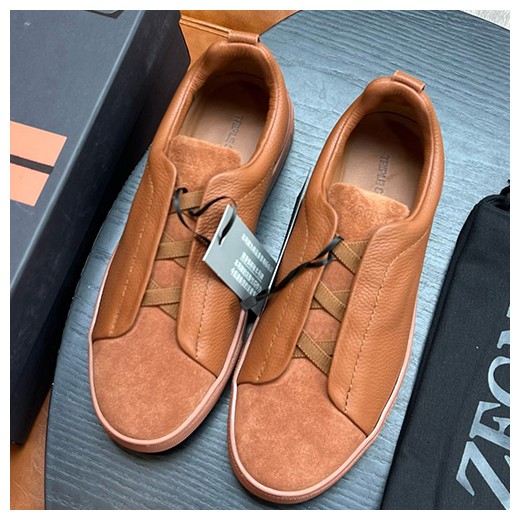 [홍콩명품.ZEGNA] 제냐 24SS 로고 Triple Stitch 레더 가죽 스니커즈 운동화 (브라운), SE3849, S2, 명품스니커즈,운동화,구두,로퍼,하이탑,신발