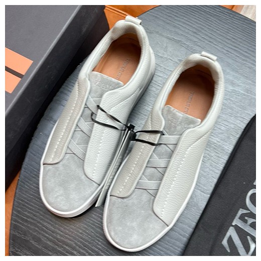 [홍콩명품.ZEGNA] 제냐 24SS 로고 Triple Stitch 레더 가죽 스니커즈 운동화 (그레이), SE3850, S2, 명품스니커즈,운동화,구두,로퍼,하이탑,신발