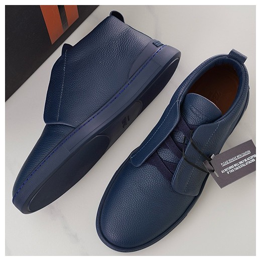 [홍콩명품.ZEGNA] 제냐 24SS 로고 Triple Stitch 레더 가죽 하이탑 스니커즈 운동화 (네이비), SE3852, S2, 명품스니커즈,운동화,구두,로퍼,하이탑,신발