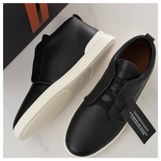[홍콩명품.ZEGNA] 제냐 24SS 로고 Triple Stitch 레더 가죽 하이탑 스니커즈 운동화 (블랙), SE3856, S2, 명품스니커즈,운동화,구두,로퍼,하이탑,신발