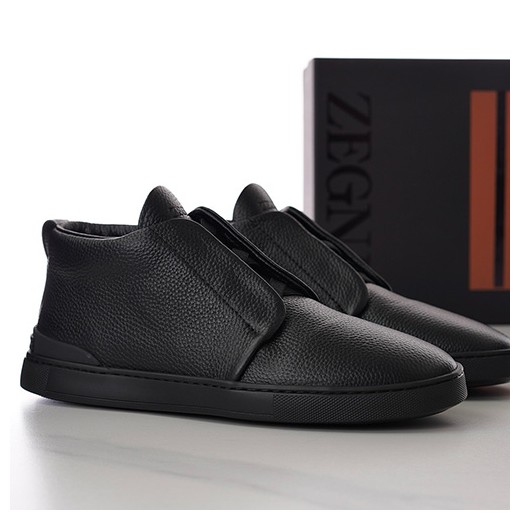 [홍콩명품.ZEGNA] 제냐 24SS 로고 Triple Stitch 레더 가죽 하이탑 스니커즈 운동화 (블랙), SE3857, S2, 명품스니커즈,운동화,구두,로퍼,하이탑,신발