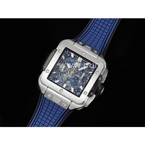 [홍콩명품시계.HUBLOT] 휴블럿 위블로 스퀘어뱅 유니코 42mm 티타늄 블루 스켈레톤 다이얼