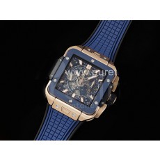 [홍콩명품시계.HUBLOT] 휴블럿 위블로 스퀘어뱅 유니코 42mm 로즈골드 티타늄 블루 세라믹 베젤 블루 스켈레톤 다이얼