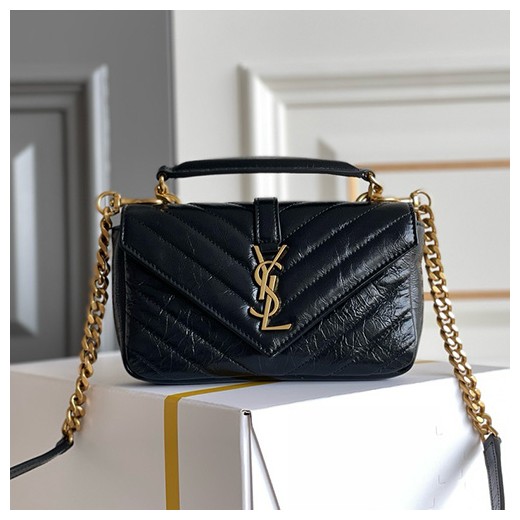 [홍콩명품.YSL] 입생로랑 24SS 로고 College 컬리지 미니 크링클 레더 숄더백 블랙 779430 DZH07 1000, BGM4029, BDA, 홍콩명품가방,명품쇼핑몰,크로스백,핸드백,구매대행