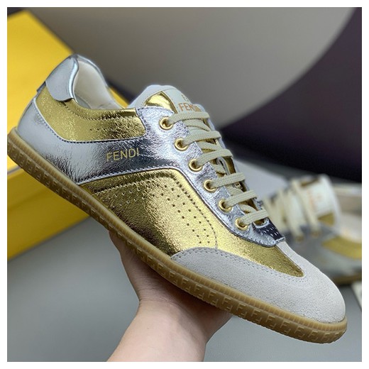 [홍콩명품,FENDI] 펜디 24SS 로고 남여 레더 가죽 스니커즈 운동화 (골드-실버), SE4218, PMD, 명품스니커즈,운동화,구두,로퍼,하이탑,신발