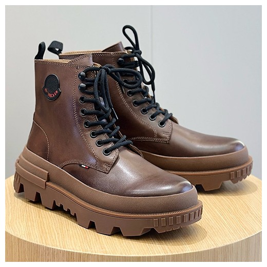 [홍콩명품.MONCLER] 몽클레어 25SS 로고 로고 레더 가죽 부츠 워커 (브라운), SE4468, S3, 명품스니커즈,운동화,구두,로퍼,하이탑,신발