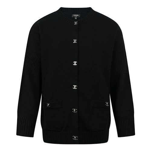 [홍콩명품.CHANEL] 샤넬 25SS 로고 라운드넥 캐시미어 니트 가디건 (블랙), BM19349, KK, 홍콩명품의류,구매대행,온라인명품