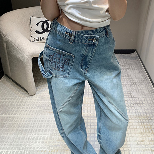 [홍콩명품,PRADA] 프라다 25SS 삼각로고 여성 워싱 오버핏 데님 팬츠 진 청바지, BM19387, TBG, 홍콩명품의류,구매대행,온라인명품