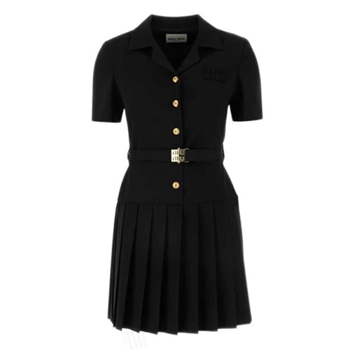 [홍콩명품,MIU MIU] 미우미우 25SS 로고 여성 벨티드 원피스 (네이비), BM19517, JU, 홍콩명품의류,구매대행,온라인명품