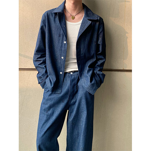 [홍콩명품.LOUIS VUITTON] 루이비통 25SS 로고 패턴 데님 셔츠 자켓 + 데님 팬츠 진 청바지 상하의 세트, BM19571, KK, 홍콩명품의류,구매대행,온라인명품