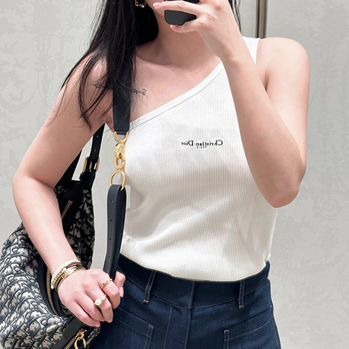 [홍콩명품,Christian Dior] 디올 25SS 로고 자수 여성 런닝 탑 (화이트), BM19579, 13C, 홍콩명품의류,구매대행,온라인명품