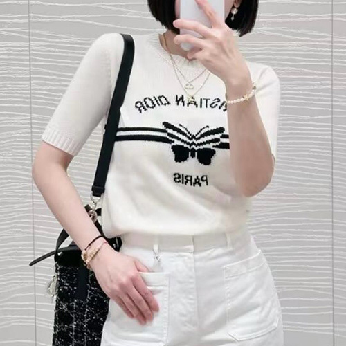 [홍콩명품,Christian Dior] 디올 25SS 로고 여성 니트 반팔 티셔츠 (화이트), BM19588, 13C, 홍콩명품의류,구매대행,온라인명품
