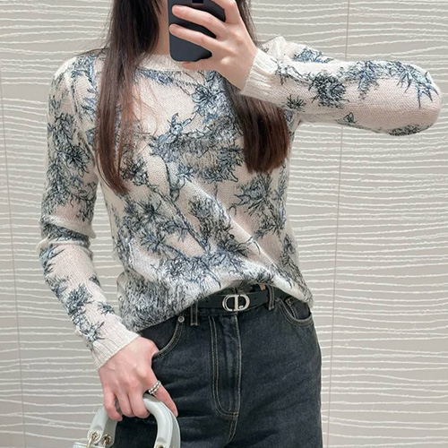 [홍콩명품,Christian Dior] 디올 25SS 로고 패턴 여성 시스루 니트 스웨터 (화이트), BM19593, 13C, 홍콩명품의류,구매대행,온라인명품
