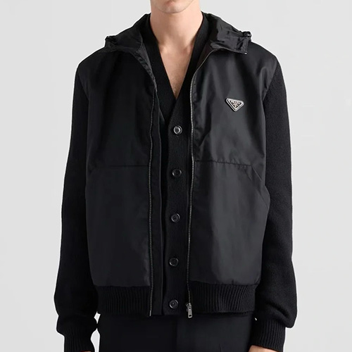 [홍콩명품,PRADA] 프라다 25SS 삼각로고 나일론 레이어드 후드 봄버 자켓 (블랙), BM19626, KB, 홍콩명품의류,구매대행,온라인명품