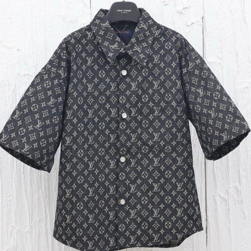 [홍콩명품.LOUIS VUITTON] 루이비통 25SS 로고 모노그램 데님 반팔 남방 셔츠 + 데님 쇼츠 반바지 상하의 세트 (블랙), BM19632, KB, 홍콩명품의류,구매대행,온라인명품