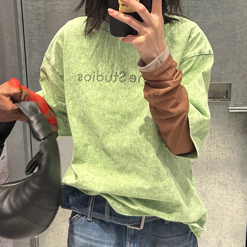 [홍콩명품.ACNE STUDIOS] 아크네 25SS 로고 여성 스터드 장식 반팔 티셔츠 (그린), BM19723, TBG, 홍콩명품의류,구매대행,온라인명품