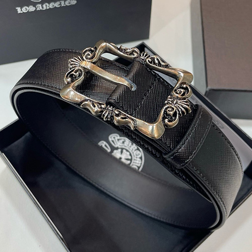 [홍콩명품.Chrome Hearts] 크롬하츠 25SS 로고 925실버 버클 레더 가죽 벨트, 3.4cm, BT1418, BRB, 명품레플리카,인터넷쇼핑몰,남자명품,해외직구