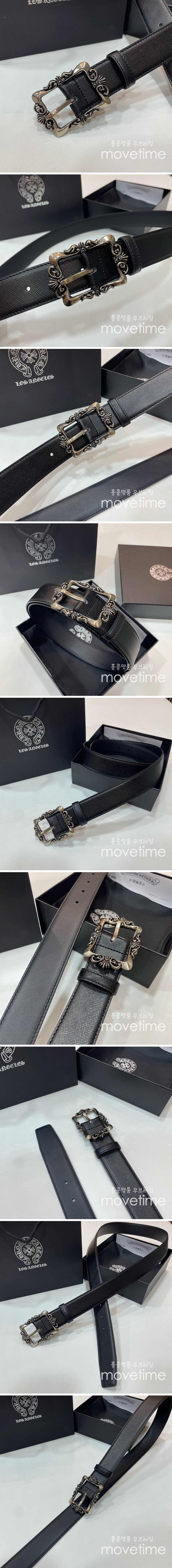 [홍콩명품.Chrome Hearts] 크롬하츠 25SS 로고 925실버 버클 레더 가죽 벨트, 3.4cm, BT1418, BRB, 명품레플리카,인터넷쇼핑몰,남자명품,해외직구
