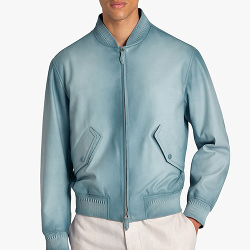 [홍콩명품.BERLUTI] 벨루티 25SS 로고 레더 가죽 봄버 자켓 (스카이블루), BM19784, TOM, 홍콩명품의류,구매대행,온라인명품